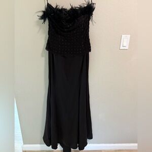 Mango Limited Edition Black Feather Trim Maxi Dress Size L